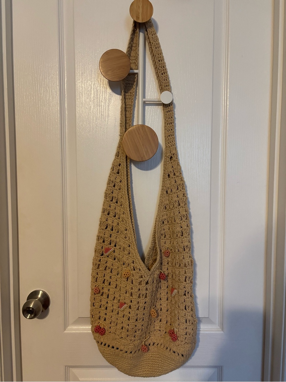 Vintage Crochet Bag with Beaded Fruit Accents